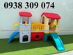 Cầu trượt liên hoàn 2 khối nhà mầm non, xe chòi chân mầm non, xe chòi chân ô...