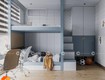 Giường tầng mdf màu xanh phối trắng năng động cho bé