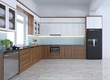 Tủ Bếp Gỗ Công Nghiệp MDF Chữ L Màu Nâu Gỗ Phối Trắng Hiện Đại 