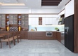 Tủ Bếp Gỗ MDF Chữ L Màu Nâu Phối Trắng Kèm Khoang Tủ Lạnh 