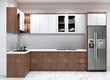 Tủ Bếp Chữ L Gỗ MDF Phủ Melamine Phối Trắng Vân Gỗ Hiện Đại 