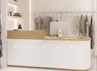 Quầy lễ tân bo cong phối trắng vân gỗ hiện đại 