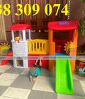 Bộ cầu trượt 2 mái nhà ,Bộ nhà leo cầu trượt 2 khối BCT 