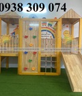 Cầu trượt gỗ liên hoàn, cầu trượt gỗ ngoài trời giá rẻ 