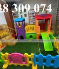 Cầu trượt 2 khối nhà,hàng rào nhựa mầm non,nhà leo cầu trượt 2 khối 