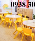Bàn gỗ mầm non, ghế gỗ mầm non, bàn gỗ vòng cung bệt mầm non 