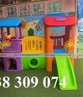 Bộ cầu trượt 2 khối nhà, nhà khối cầu trượt nhựa trẻ em 