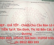 Đất đẹp - giá tốt - chính chủ cần bán lô góc 2 mặt tiền tại p. tân định, thị xã bến cát, bình dương