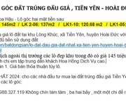 Bán các lô góc đất trúng đấu giá , tiền yên  hoài đức hà nội