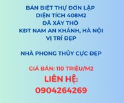 Bán biệt thự đơn lập, diện tích 408m2, đã xây thô, khu đô thị nam an khánh hà nội