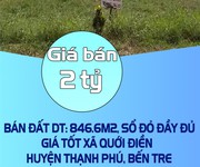 Bán đất dt: 846.6m2, sổ đỏ đầy đủ- giá tốt xã quới điền, huyện thạnh phú