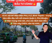77tr/m  đất hiếm 245m  điện biên phủ,  3 mặt hẻm, xây chdv siêu lợi 0909917099