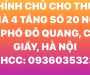 Cho thuê nhà 4 tầng số 20 ngõ 26 phố đỗ quang, cầu giấy, hà nội