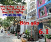 Bán gấp nhà 3 tầng hẽm 778 tân kỳ tân quý, tphcm. đường ô tô giá giảm từ 6.5 tỷ còn 6.1 tỷ bán gấp