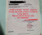 Lô đất vị trí đẹp   giá tốt - chính chủ cần bán gấp lô đất tại khối 1, thị trấn đô lương, nghệ an.