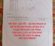 Đất đẹp - giá tốt - cần bán nhanh lô đất tại ấp hòa phuôn, xã hoà tú 1, huyện mỹ xuyên, sóc trăng