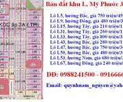 Bán đất khu L, KĐT Mỹ Phước 3 chính chủ, giá 190 triệu150m2, dân đông, gần trường