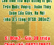 Cho thuê nhà mặt đường Trần Quốc Vượng-Xuân Thủy, Quận Cầu Giấy