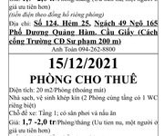 Phong 20m2 giá một triệu bẩy cho thuê Gần ĐH Thủ đô- Dương Quảng Hàm