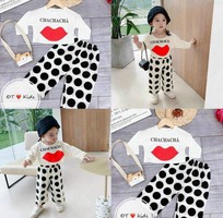 2 Set bộ cotton tàu quần chấm bi cho bé gái đẹp độc lạ