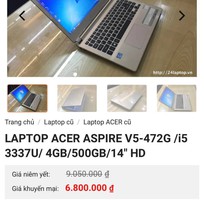 4 Bán Laptop Acer V5-472G Ram 4GB Ổ Cứng 500GB      Giá : 2tr5