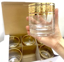 1 Bộ ly uống whisky mạ vàng họa tiết hoa mai Crystalite 300ml