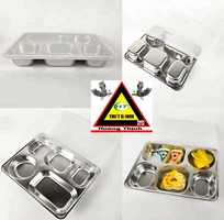 Khay ăn cơm inox có nắp 5 ngăn
