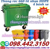 Xe rác 660 lít nhựa HDPE 4 bánh xe nhiều màu sắc