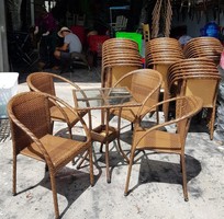 1 Bàn ghế cafe mây nhựa ngoài trời