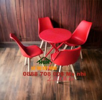 2 Bàn ghế cafe nhựa chân gỗ