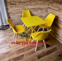 5 Bàn ghế cafe nhựa chân gỗ
