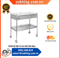 Xe đẩy inox 304 y tế 2 tầng có 1 hộc kéo cksg xd05