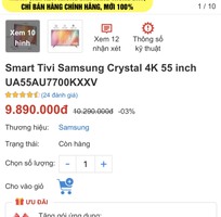 4 Smart Tivi Samsung Crystal 4K 55 Inch UA55AU7700KXXV Như Mới