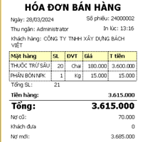 Phần mêm tính tiền cho cửa hàng VTNN