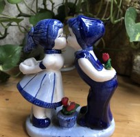 2 Tượng Cặp đôi nhí Hà Lan, chất liệu: sứ men xanh, để bàn hoặc bày tủ dành cho sưu tầm, kt 12x5,5x10
