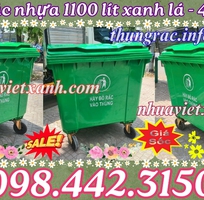 Thùng rác 1100 lít nhựa HDPE - 4 bánh xe - màu xanh lá