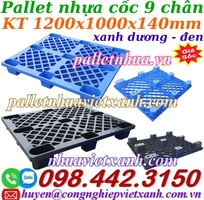 Pallet nhựa cốc 9 chân mặt lưới 1200x1000x140mm