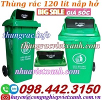 Thùng rác 120 lít nắp hở - nhựa HDPE - 2 bánh xe