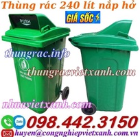 Thùng rác 240 lít nắp hở - nhựa HDPE - 2 bánh xe