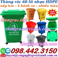 Thùng rác 60 lít nắp kín nhựa HDPE 4 bánh xe
