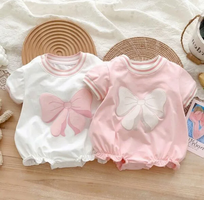 Bodysuit ngắn tay cho bé nơ trắng hồng cho bé gái Kidd Store