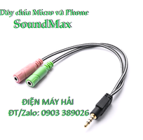 1 Dây cáp SoundMax chia 1 cổng 3,5mm trên laptop ra 2 cổng Mic/phone