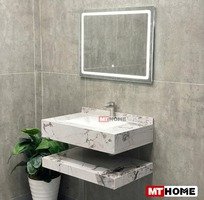 Bàn Đá Lavabo 2 Tầng Tràn Viền Vân Đá Bóng Lavabo Vuông