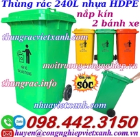 Thùng rác 240 lít nắp kín nhựa HDPE 2 bánh xe