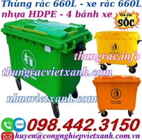 Xe thu gom rác 660 lít nhựa HDPE 4 bánh xe