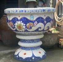 4 Nghệ nhân dán miễng sành sứ - ốp sành - chuyên chậu hoa - bể cá cảnh
