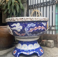 12 Nghệ nhân dán miễng sành sứ - ốp sành - chuyên chậu hoa - bể cá cảnh