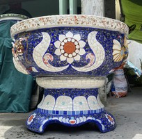 15 Nghệ nhân dán miễng sành sứ - ốp sành - chuyên chậu hoa - bể cá cảnh