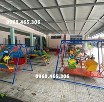 2 Đu quay đạp chân trẻ em, xích đu treo mầm non bằng sắt