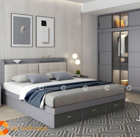 Giường Ngủ Gỗ Công Nghiệp Bọc Nệm Màu Xám